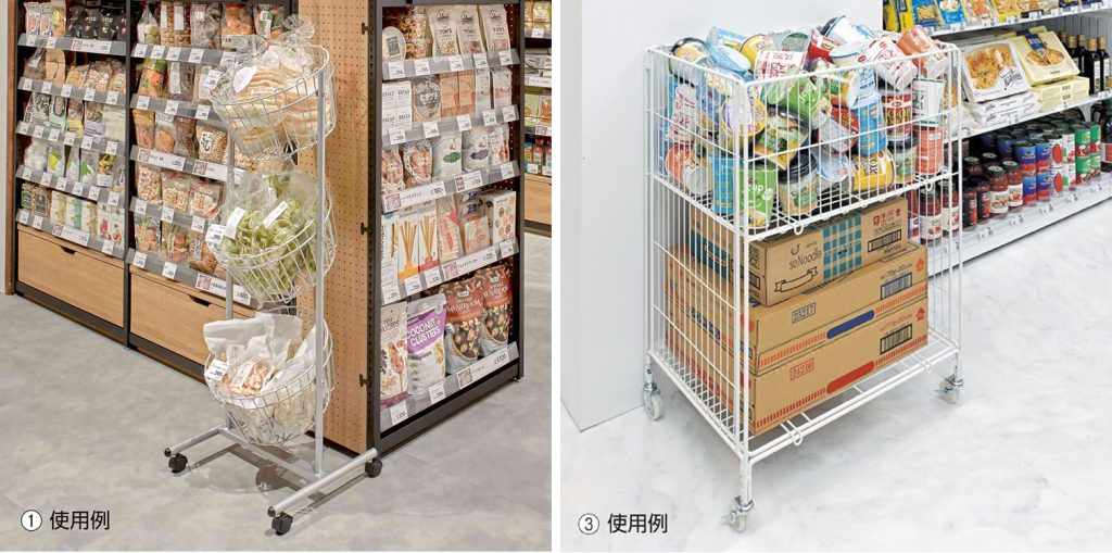 投げ込み(ジャンブル)陳列什器商品かご店舗設置イメージ